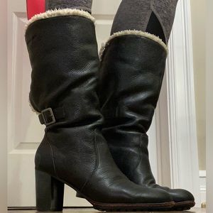 Tommy Girl Black Leather Tall Sherpa lined heeled boots Size 10